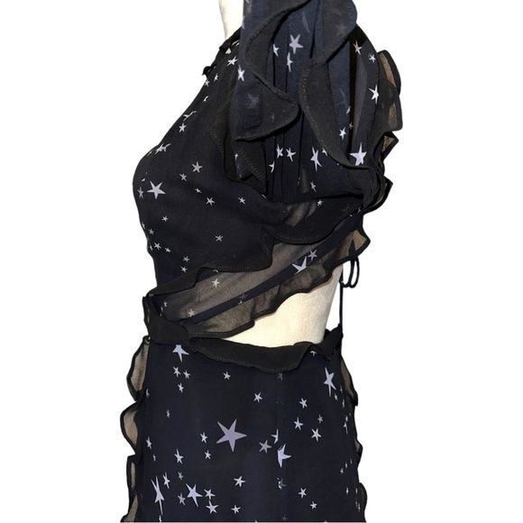NWT Fame and Partners Kye Night Sky Star Print Ruffle Open Back Mini Dress 2 - Picture 12 of 15